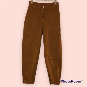Brown Bershka Loose Cargo Pants trendy with lots of pockets & cinched waistband